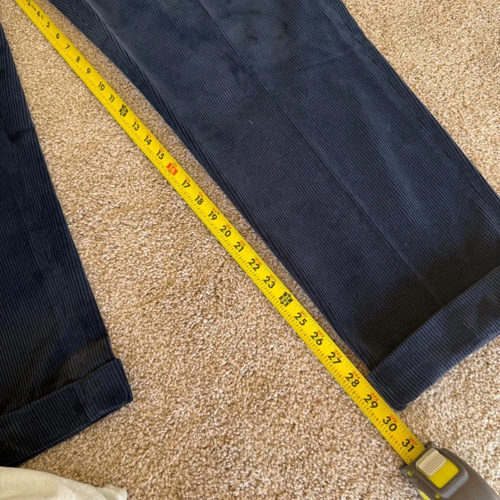 Polo Ralph Lauren Corduroy Pants Mens 40x30 Navy Blue Pleated Cuffed Trousers